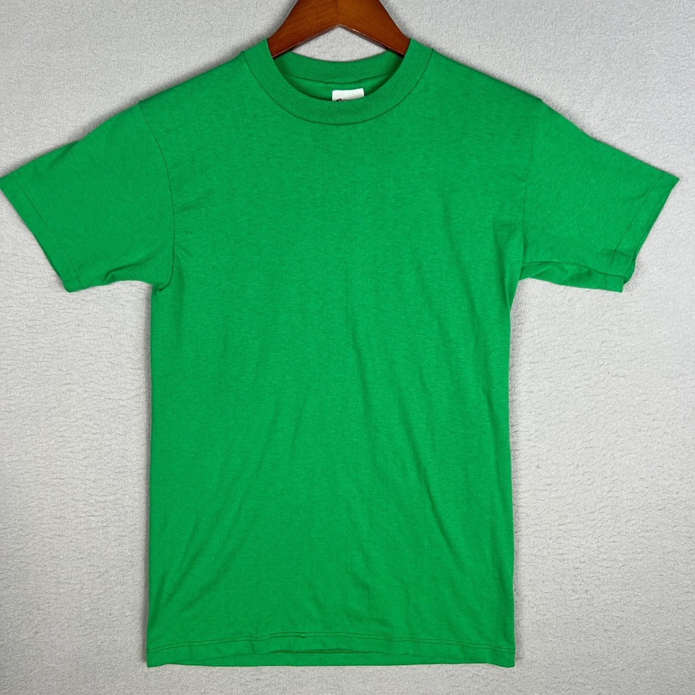 VTG 80s Stedman Blank T Shirt Fits XS Kelly Green Single Stitch Thin Made in USA